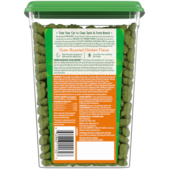 FELINE GREENIES Adult Dental Cat Treats, Oven Roasted Chicken Flavor, 9.75 oz. Tub - Image 3