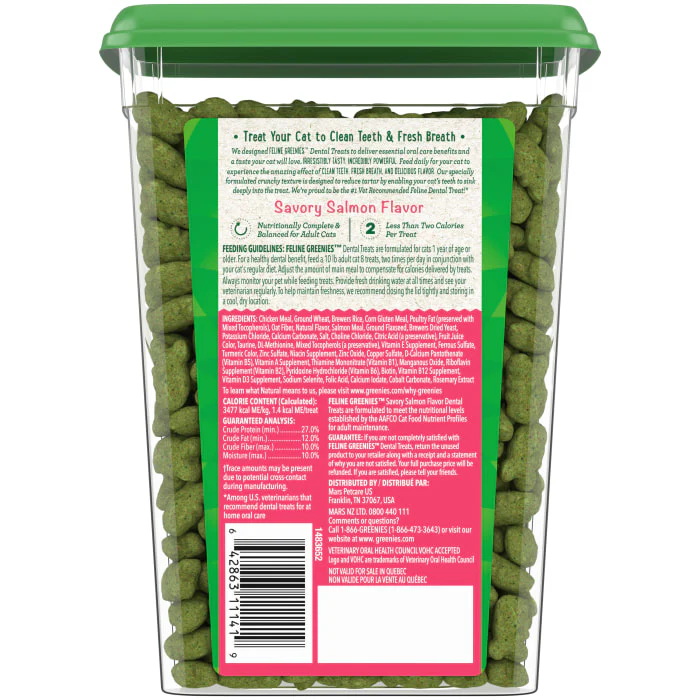 FELINE GREENIES Adult Dental Cat Treats, Savory Salmon Flavor, 9.75 oz. Tub - Image 3