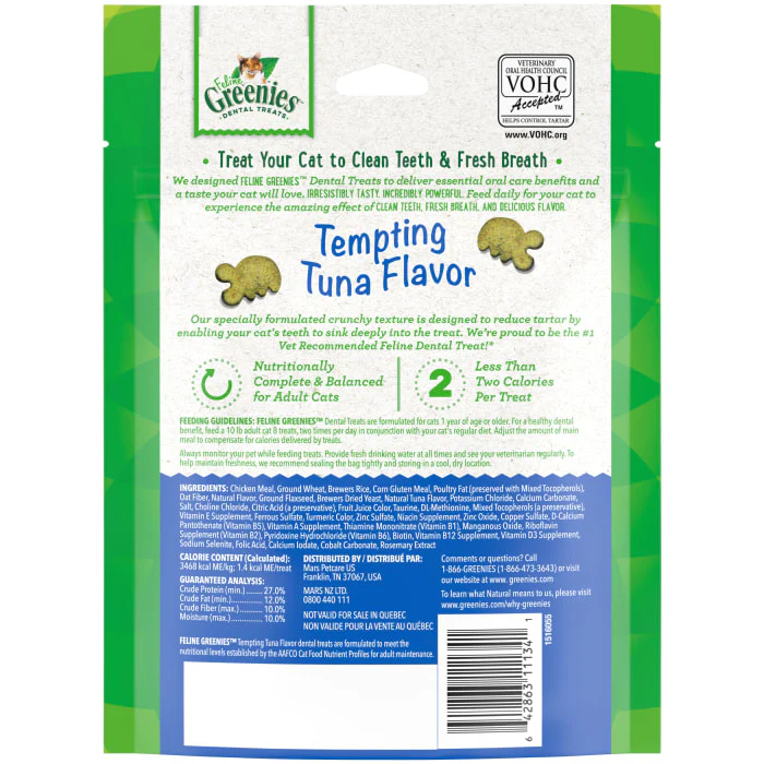 FELINE GREENIES Adult Dental Cat Treats, Tempting Tuna Flavor, 4.6 oz. Pouch - Image 3