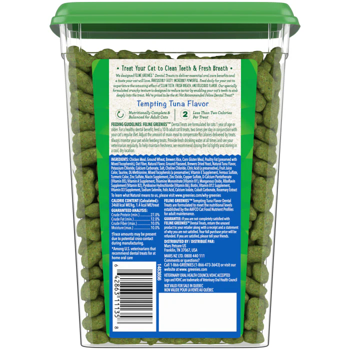 FELINE GREENIES Adult Dental Cat Treats, Tempting Tuna Flavor, 9.75 oz. Tub - Image 3